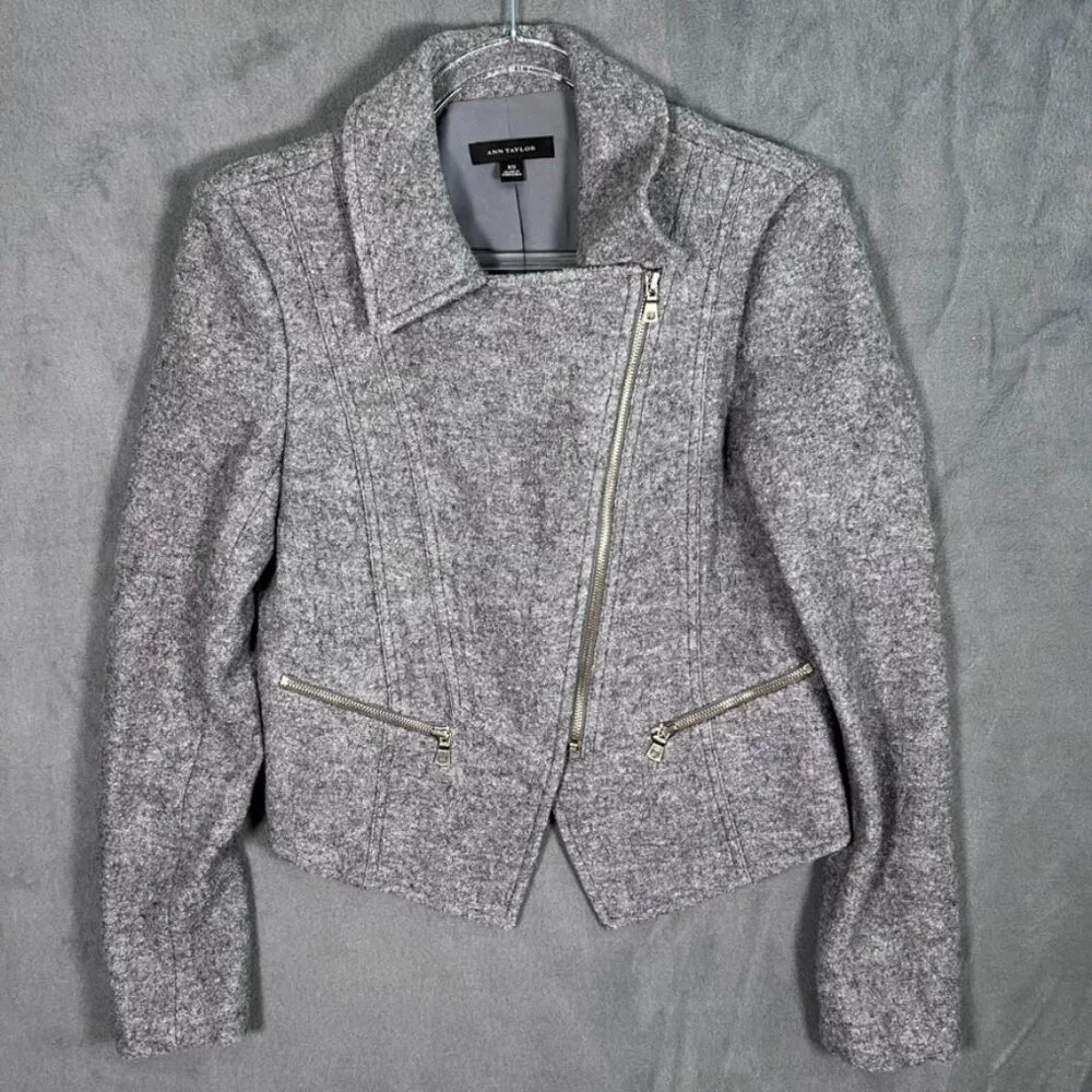 Ann‎ Taylor Boiled Wool Moto Jacket, Grey, XS - Picture 2 of 8